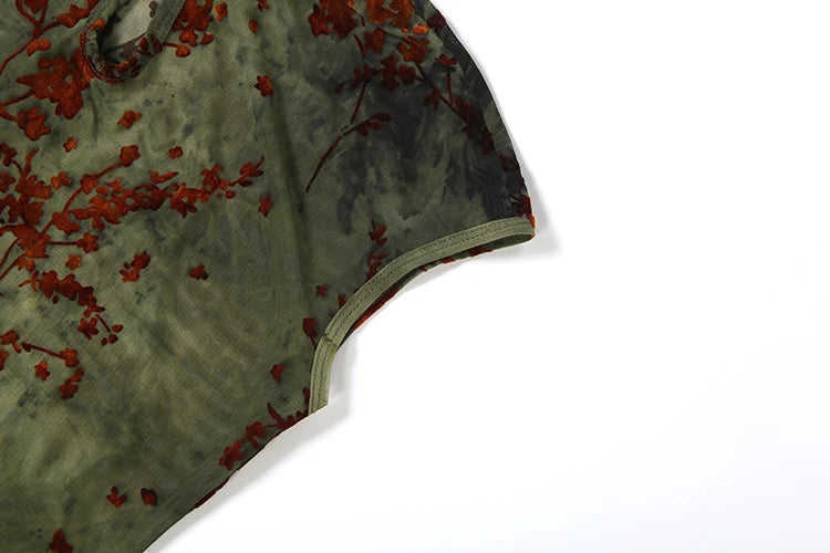 Sheer Jacquard Patchwork High Neck Tank Top for Women