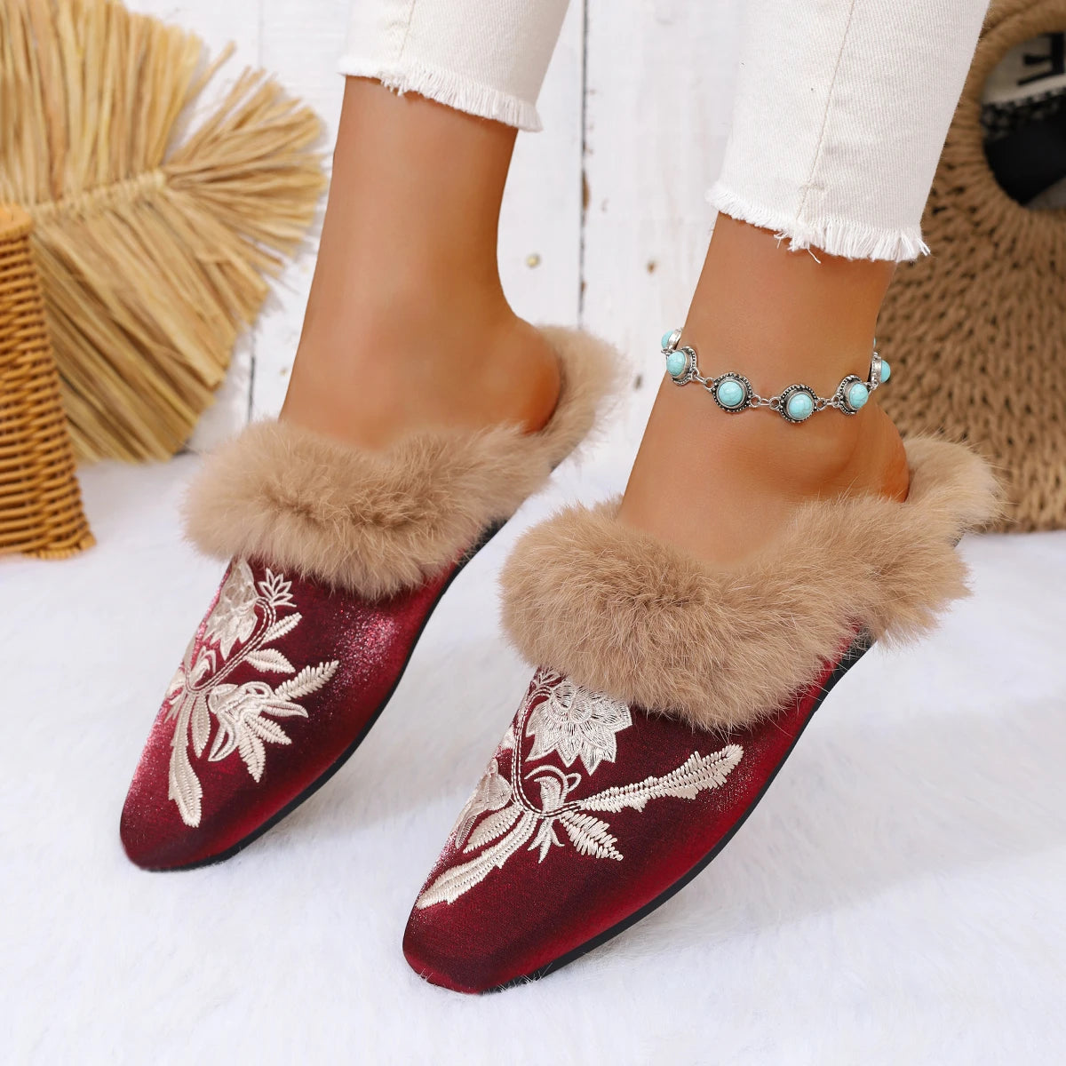 Plush Faux Fur Slippers