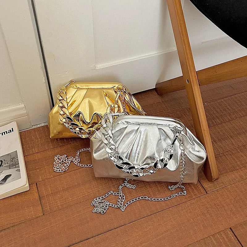Elegant Pleated Chain Cloud Crossbody Shoulder Bag for Women