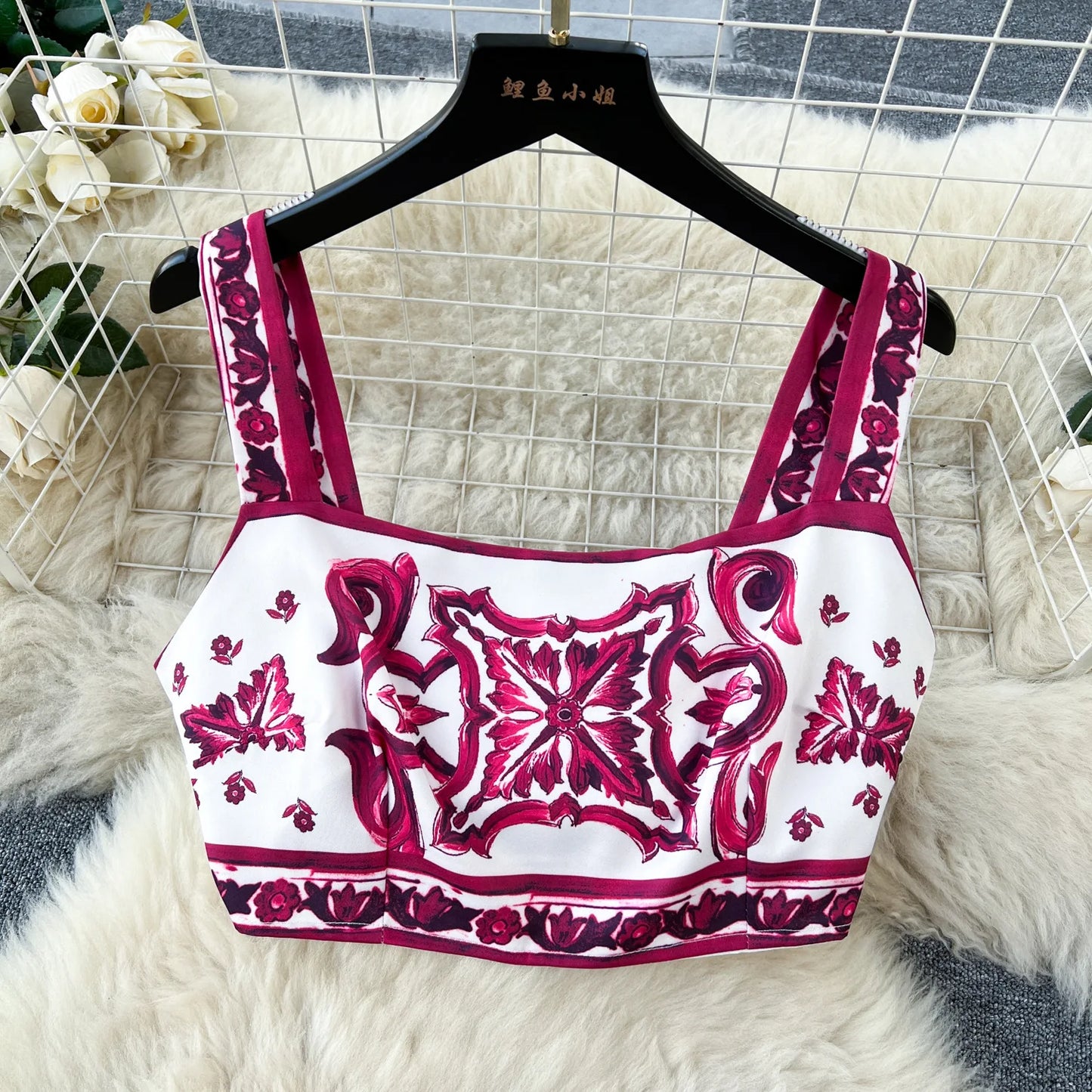 Blue and White Porcelain Print Two Piece Set for Women