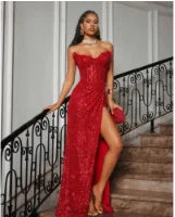 Red Sequin Mermaid Evening With Side Split Dress for Women