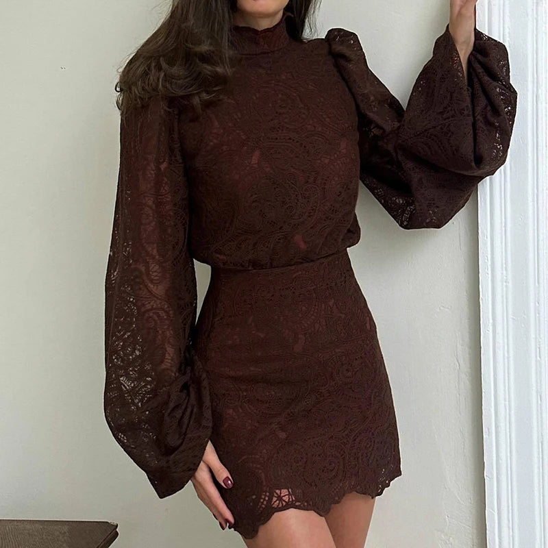 Embroidered Stand Collar Shirt And Skirt Set for Women