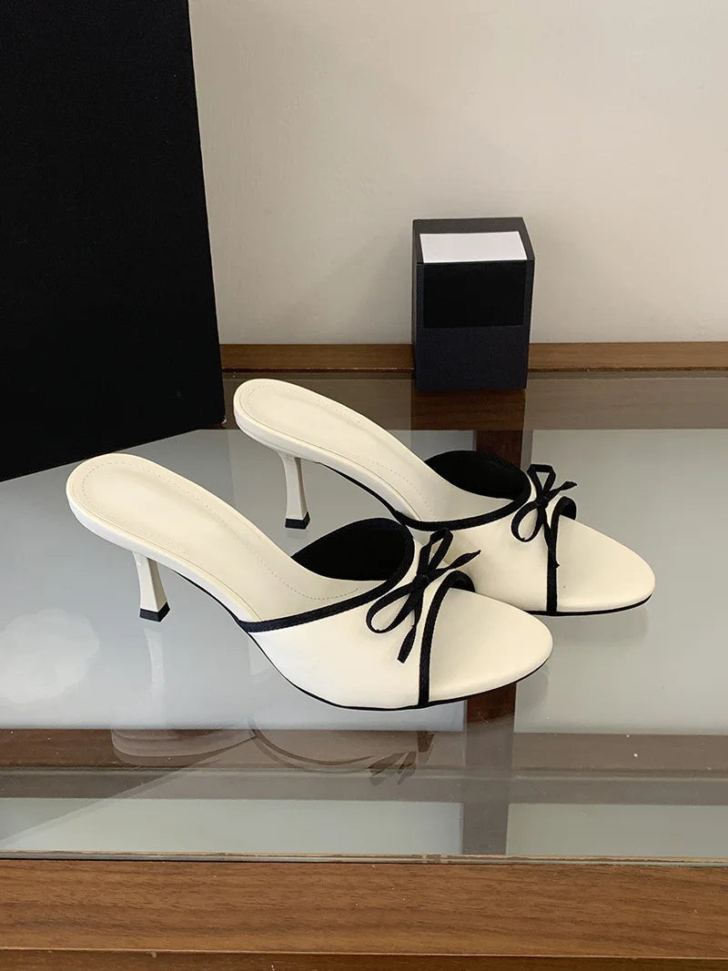 Polka Dot Silk Butterfly Knot Heeled Sandals for Women