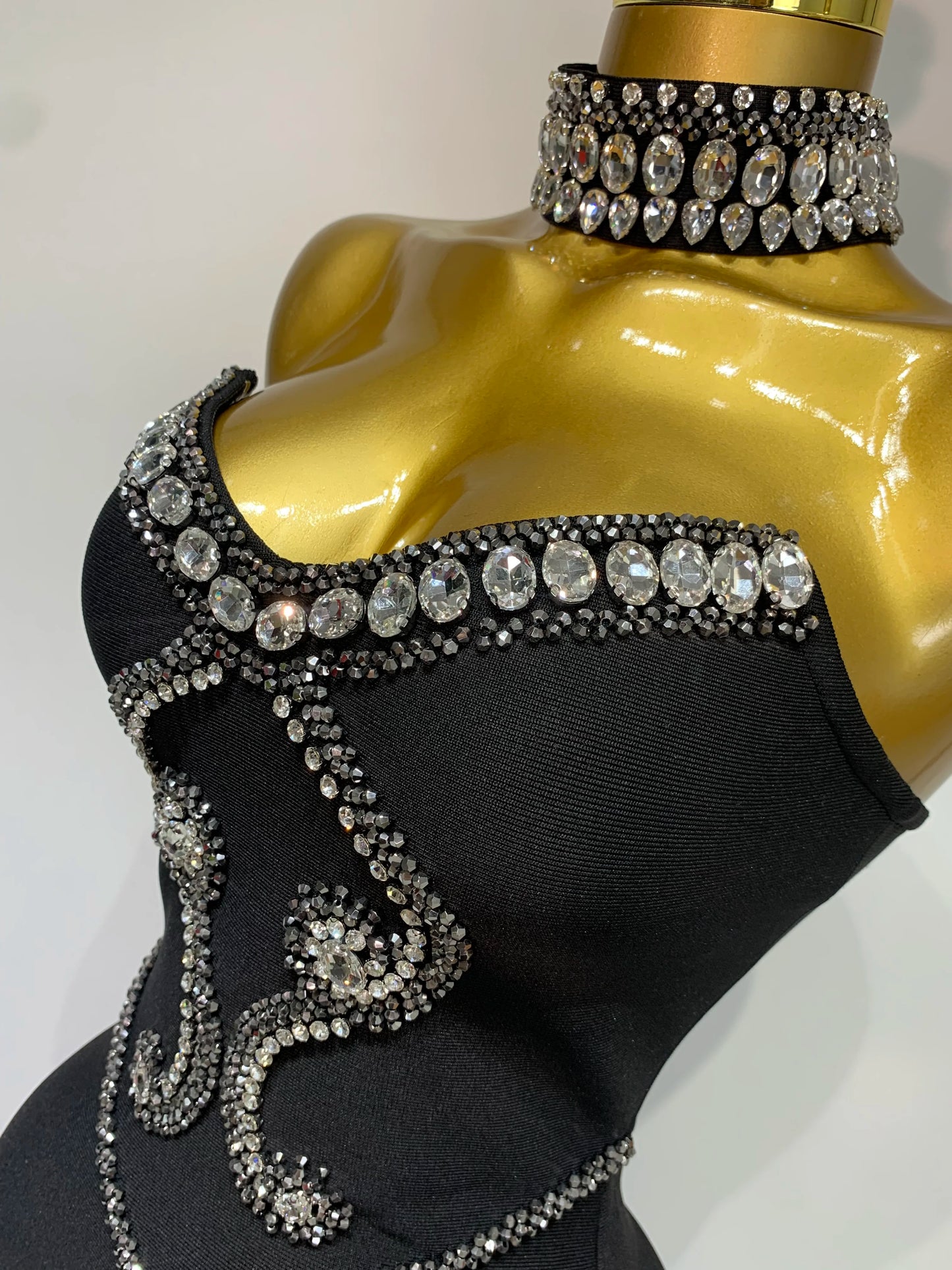 High Quality Strapless Beading With Necklace Bandage Dress  Celebrity Elegant  Evening Party Fancy Club Birthday Dresses