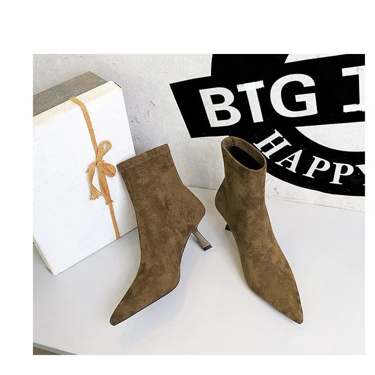 Suede Pointy Toe Sock Stiletto Boots