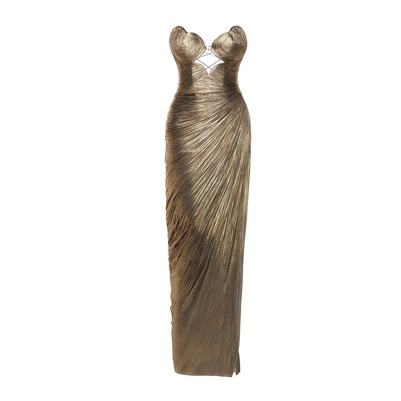 Elegant Pleated Off Shoulder High Waist Dress for Women