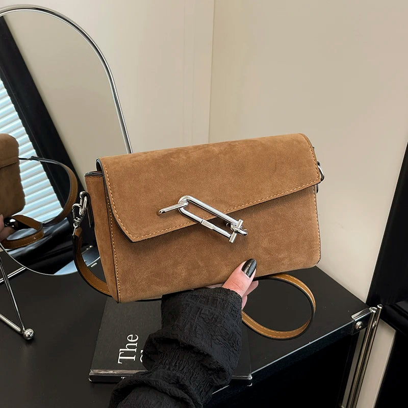 Retro Frosted New Shoulder Bag Women Autumn And Winter Suede High-end Fashion Women's Wallet Versatile Texture Small Square Bag