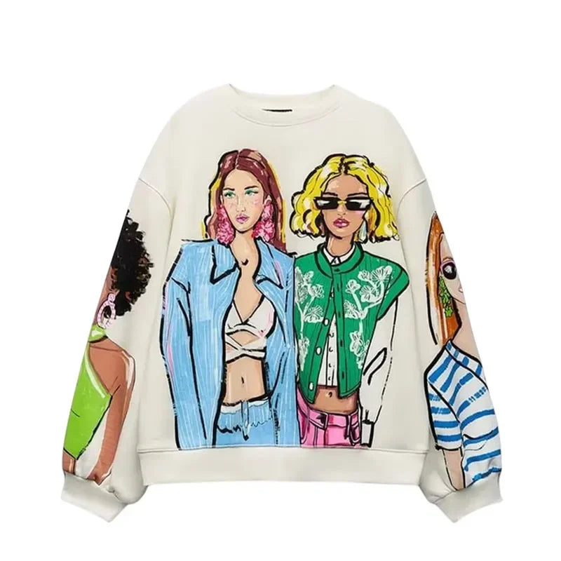 Loose Cartoon Graphic Long Sleeve Sweatshirt for Women