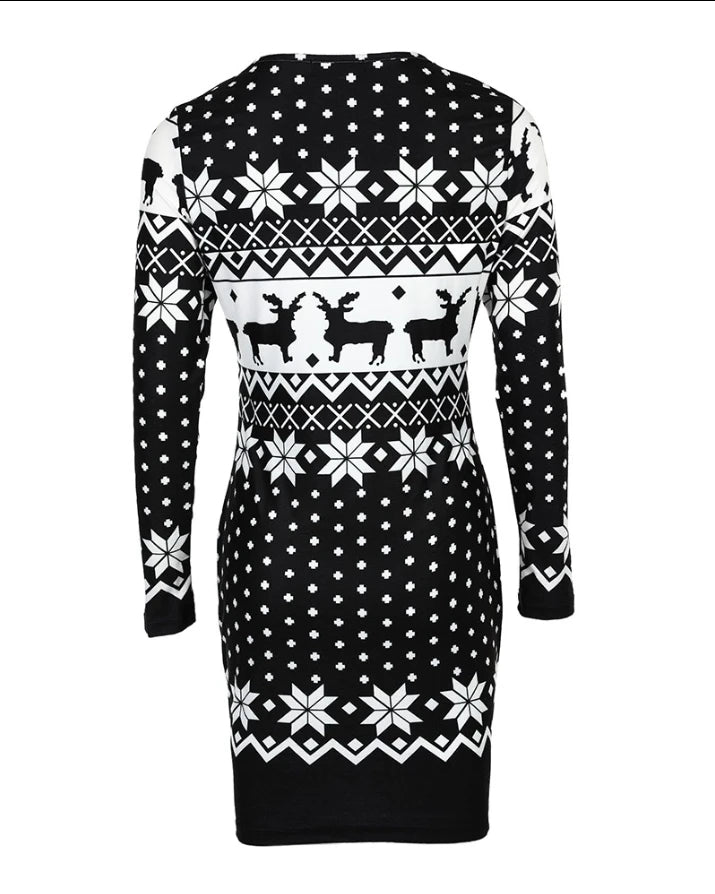 Snowflake Elk Print Mini Dress