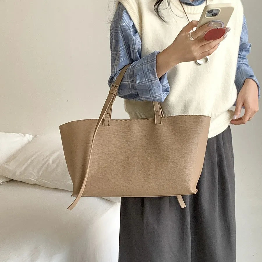 Large Capacity PU Leather Casual Soft Tote Bag for Women
