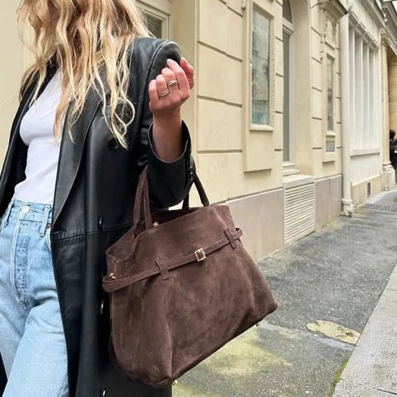 Autumn and winter new frosted suede belt buckle hand-held tote bag lazy style commuting women's bag