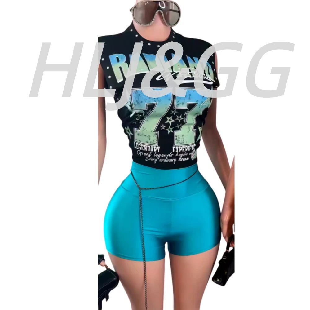 Trendy Letter Print O Neck Sleeveless Two Piece Set for Women
