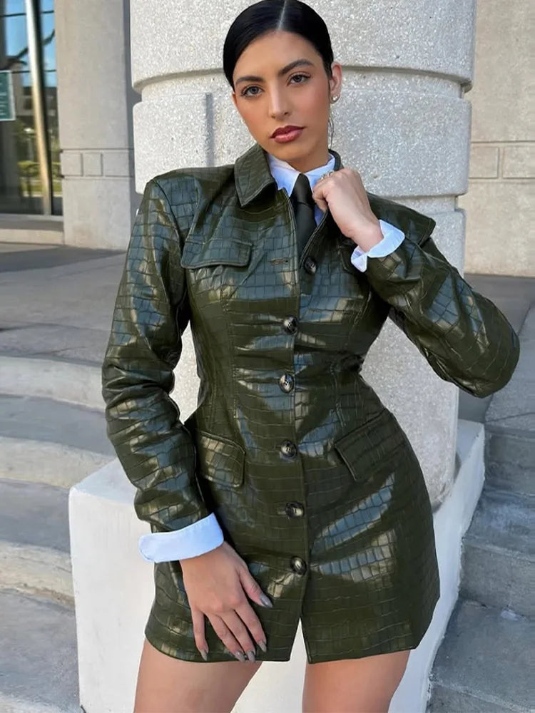 Slim Single Breasted Lapel Blazer Dress with Pockets for Women