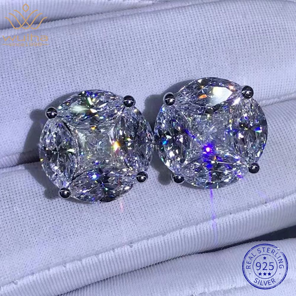 WUIHA 925 Sterling Silver 3EX Crushed Ice 10CT VVS White Sapphire Synthetic Moissanite Stud Earrings for Women Gift Dropshipping