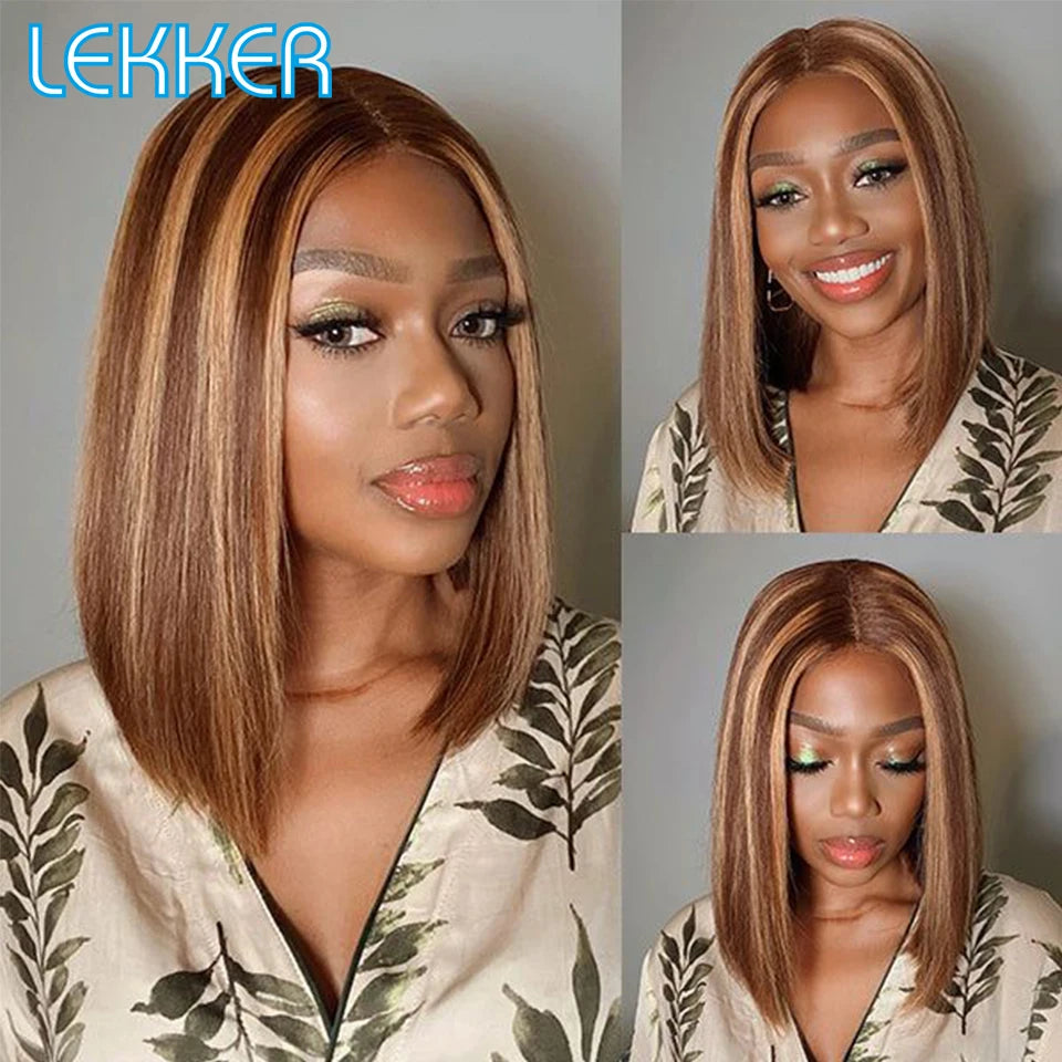 Short Straight Highlight Blonde Lace Front Bob Wig for Women