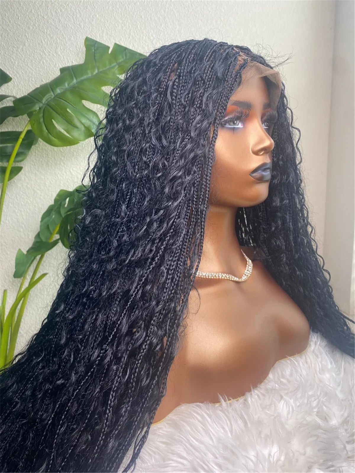 32inch Black Boho Braided Full Lace Wig with HD Lace Crochet Faux Locs Swiss HD Lace Wig for Women
