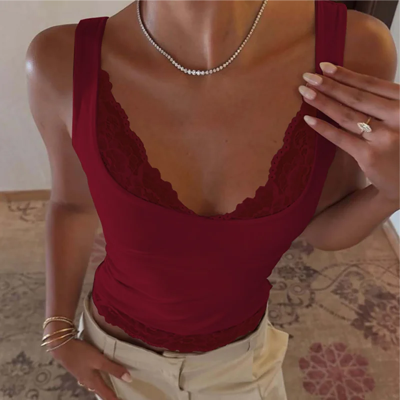 Square Collar Backless Lace Knit Tank Top for Women