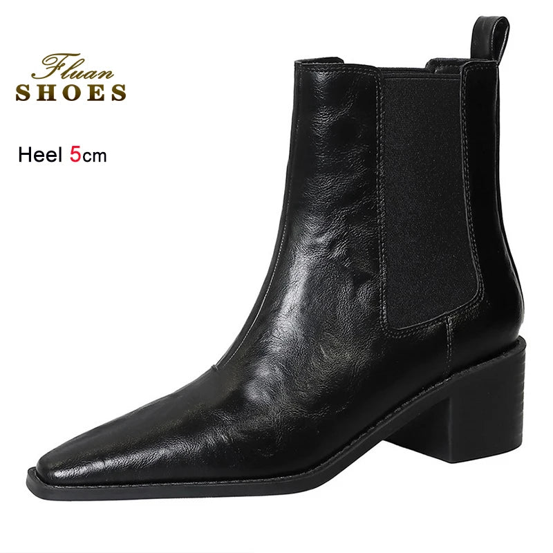 Black Pointed Toe Block Heel Ankle Boots