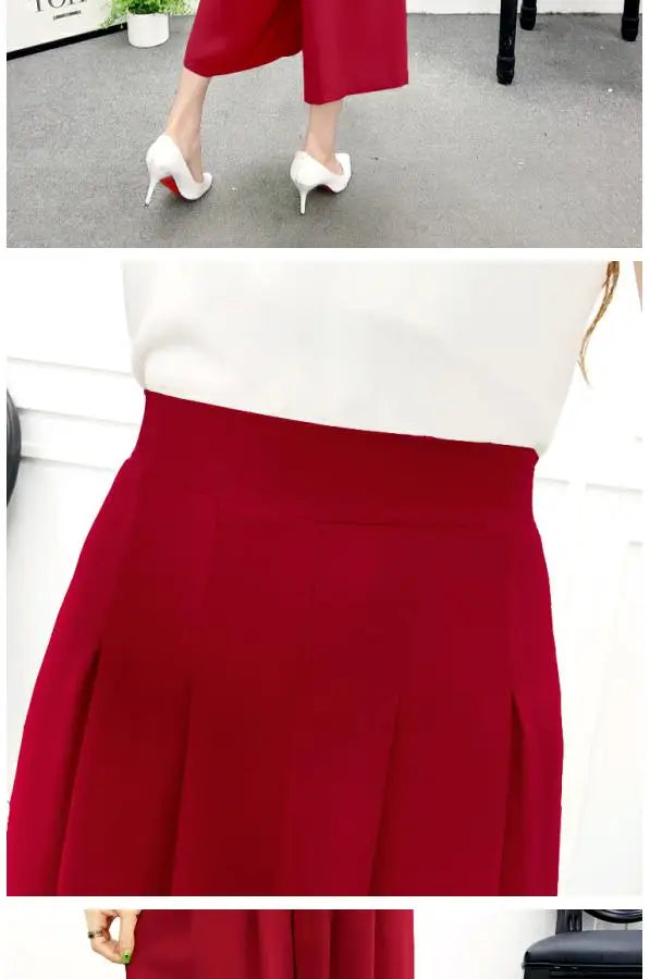 High Waist Pleated Wide Leg Cotton Linen Pants For Women