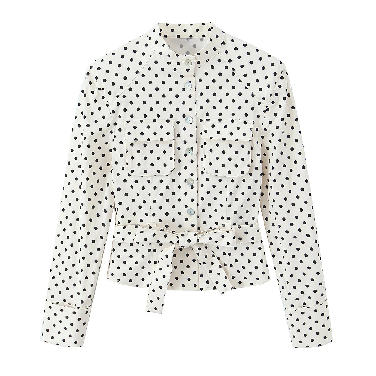 Polka Dot Shirt Jacket and Capri Pants Two Piece Set for Women