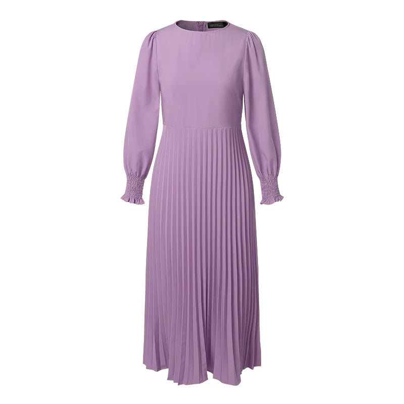 Pleated Lantern Sleeve Maxi Dress