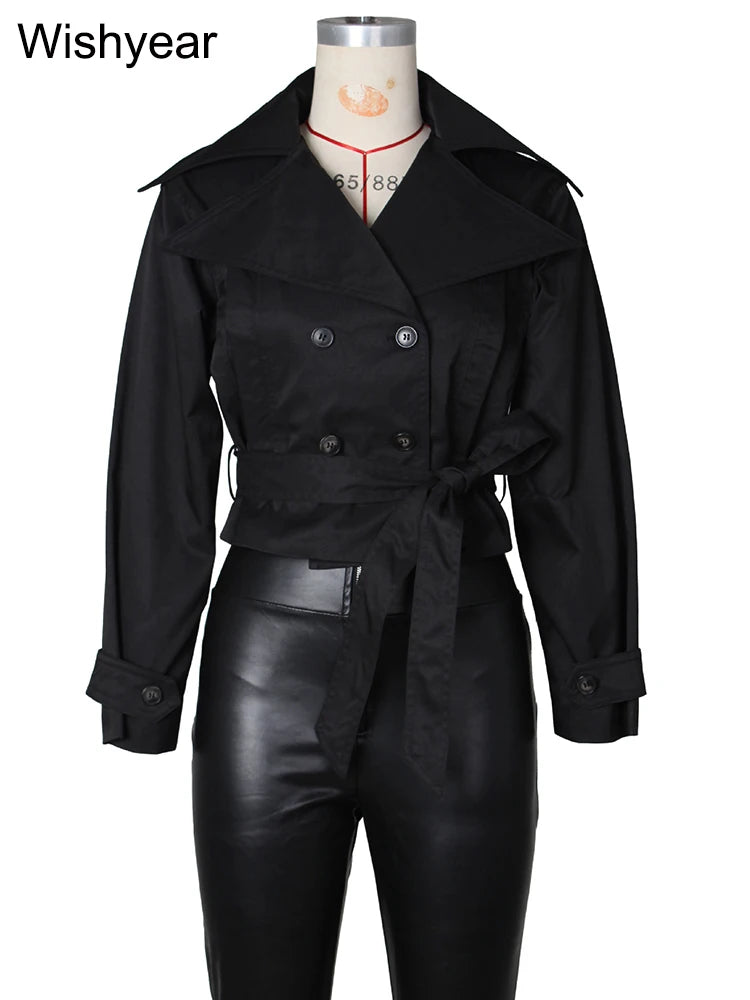 Lace-Up Double-Breasted Cropped Windbreaker Jacket for Women