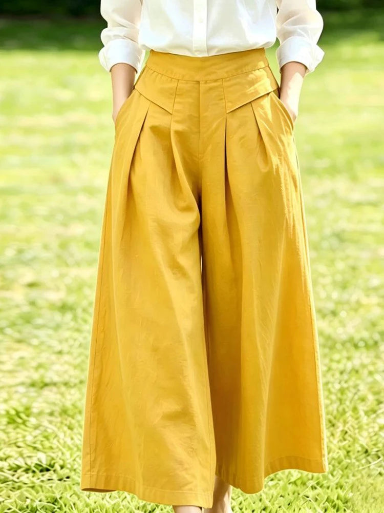 High-Waisted Cotton Linen Wide-Leg Culottes for Women