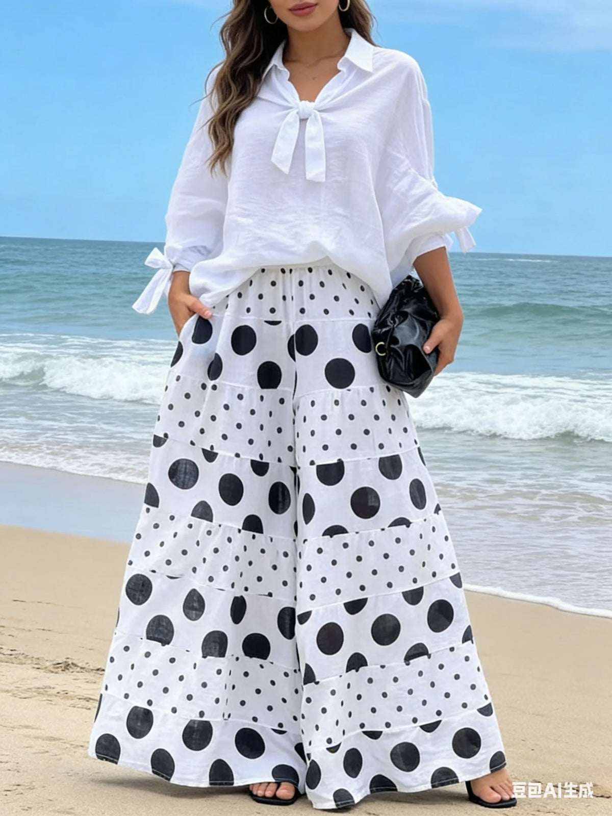 High-Waisted Retro Polka Dot Wide-Leg Pants for Women