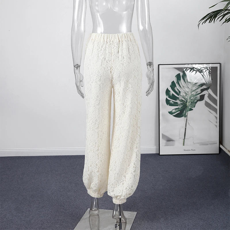 Bohemian Lace Trim Elastic Waist Lounge Pants for Women