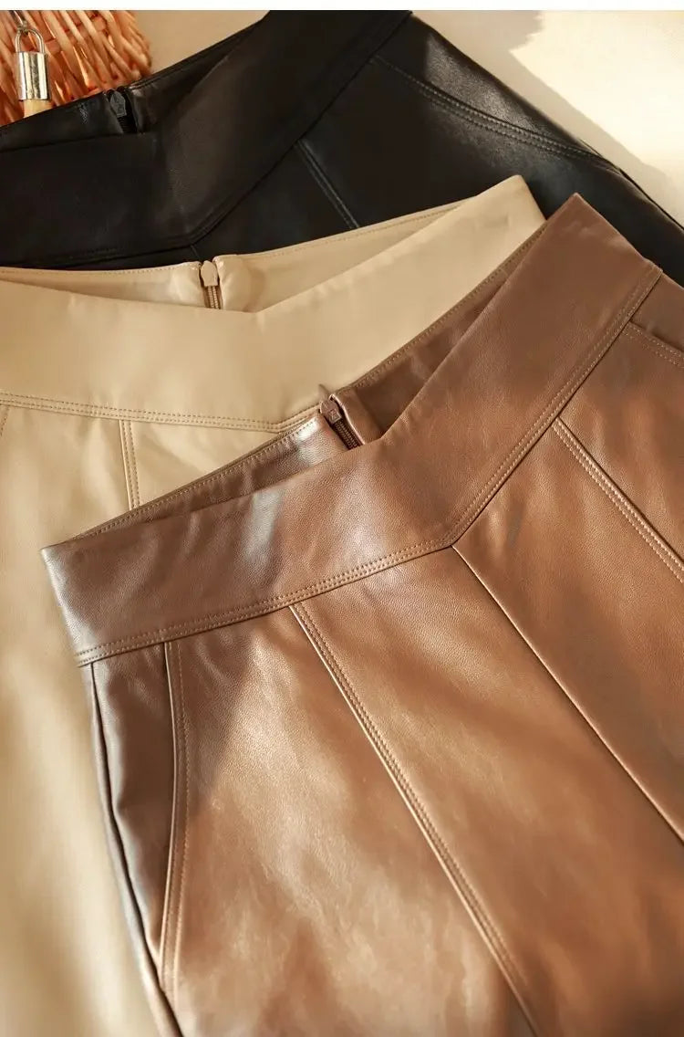 High Waist Wide Leg A Line Patchwork Faux Leather Shorts For Women