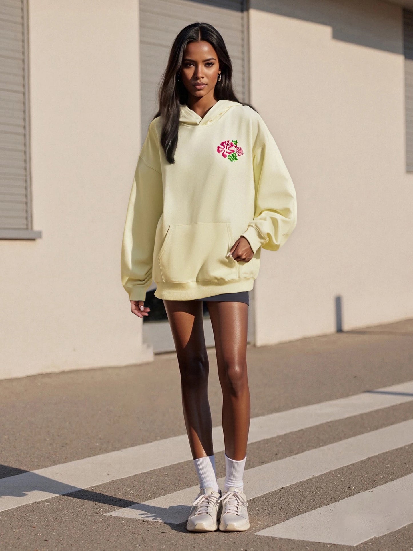 Women's Spring Autumn Hooded Sweatshirt Long Sleeve Pattern Embroidery Hoodie Pullover