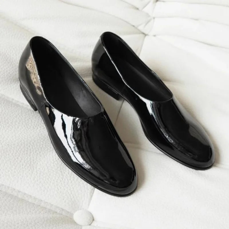 Low Heel Slip On Patent Leather Round Toe Pumps for Women