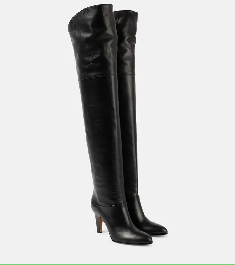 Plus Size Wide Calf Leather Over The Knee Boots for Women