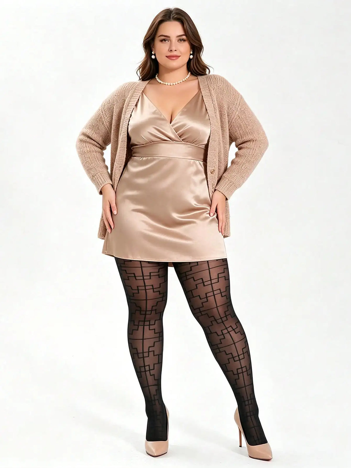 Black Sheer Geometric Maze Pattern Tights for Women