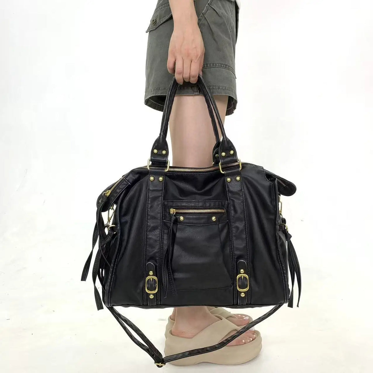 Retro Multi-Pocket Motorcycle Shoulder Bag for Women