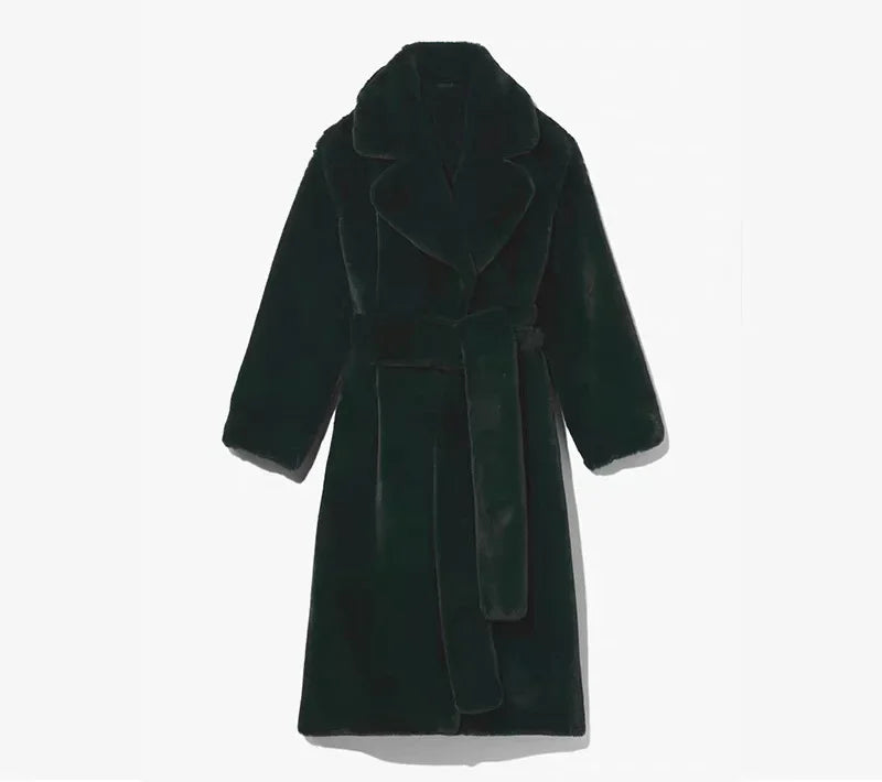 Long Belted Faux Fur Winter Coat