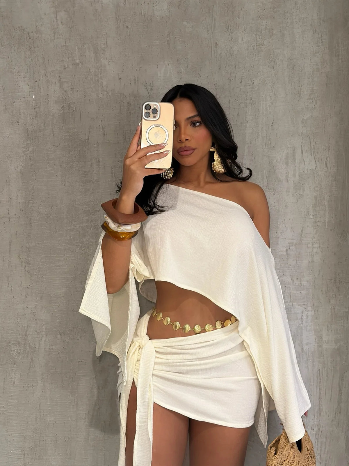 Elegant One Shoulder Crop Top and Mini Skirt Set for Women