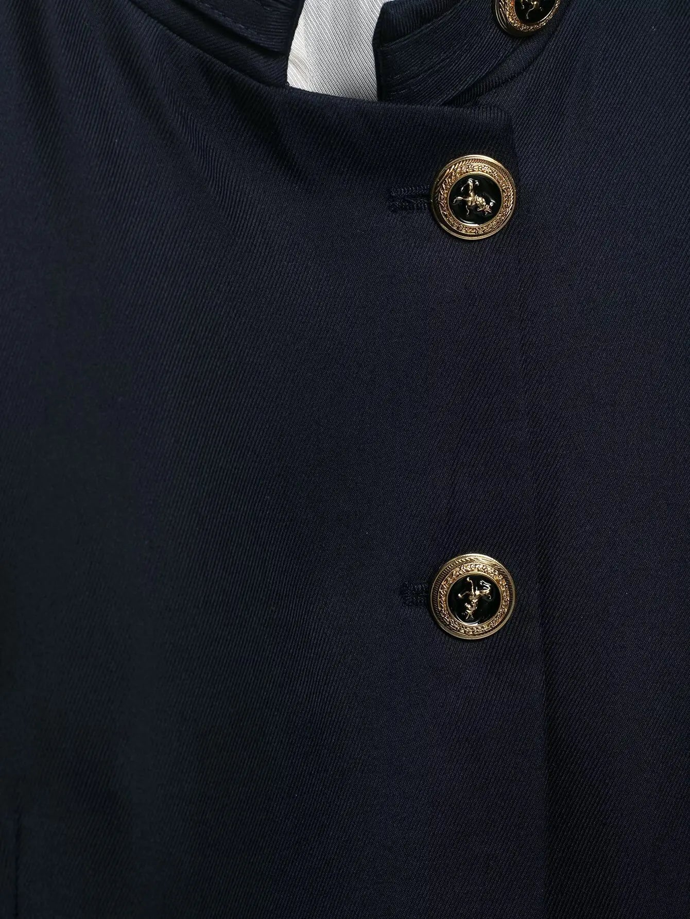 Stand Collar Single Breasted Navy Blue Coat for Women