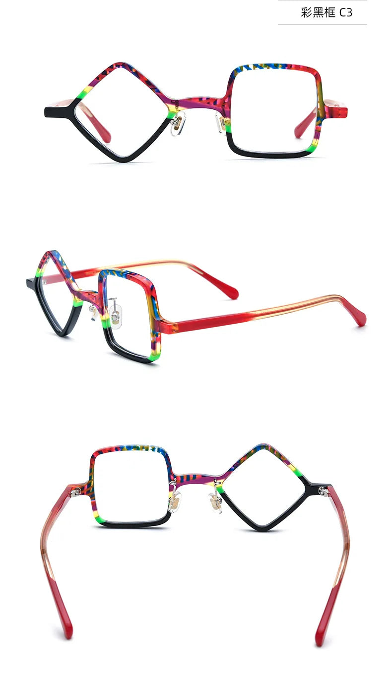 Frosted Patchwork Square Acetate Eyeglass Frames for Women