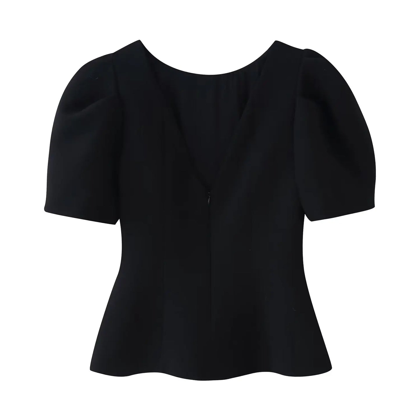 Pearl Bow Puff Sleeve Black Backless Top for Women