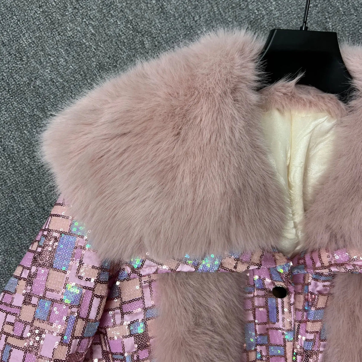 Purple Sequined Faux Fur Coat