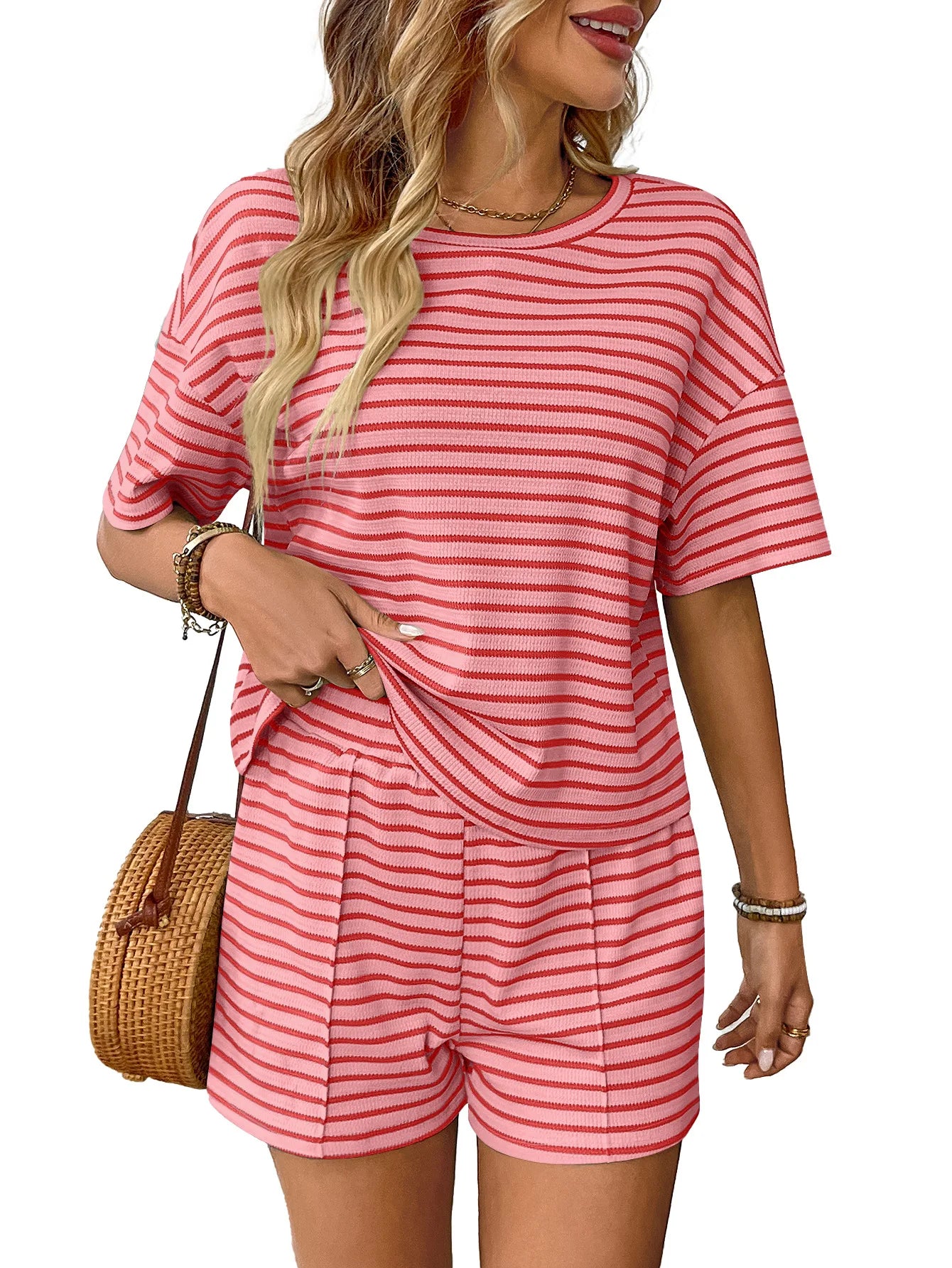 Vacation Ready Relaxed Solid Color Two Piece Knit Set for Women