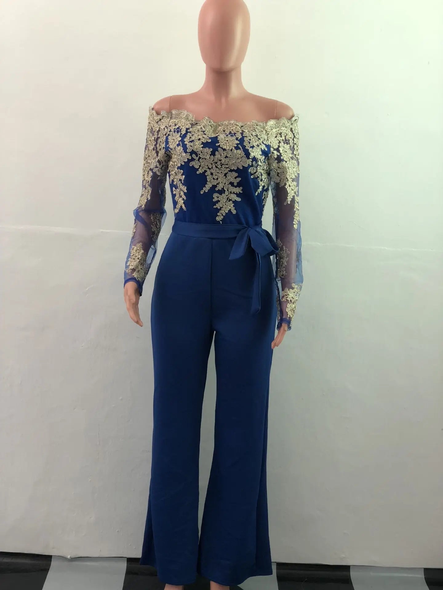 Elegant Lace Stitching Wide Leg Jumpsuit for Women