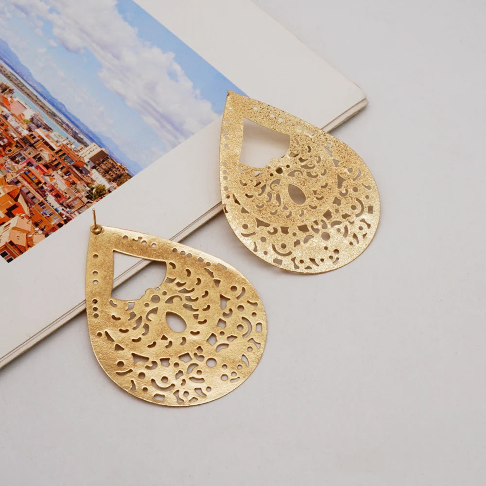 Fashion Jewelry Big Gold Color Round Geometric Earrings Dangle Drop Earrings For Women African Wedding Party Gifts