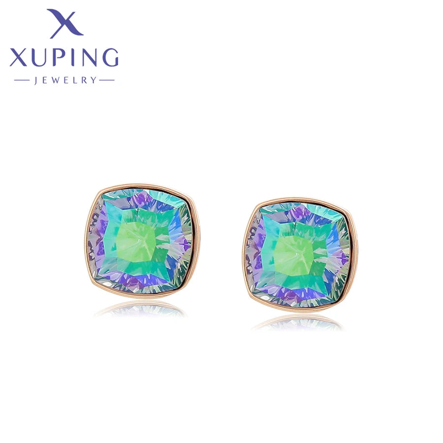 Gold Plated Square Crystal Stud Earrings