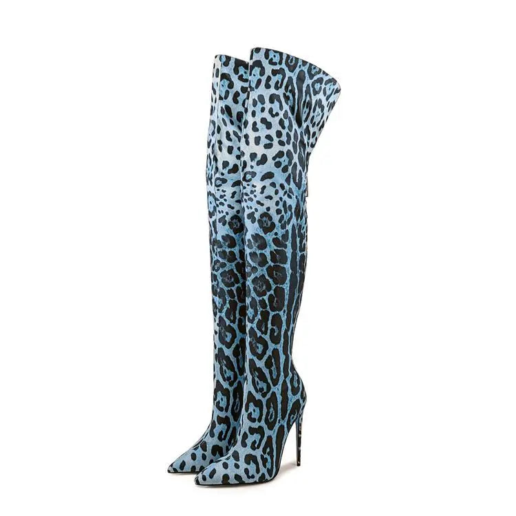 Purple Gradient Leopard Print Over-the-Knee Boots for Women
