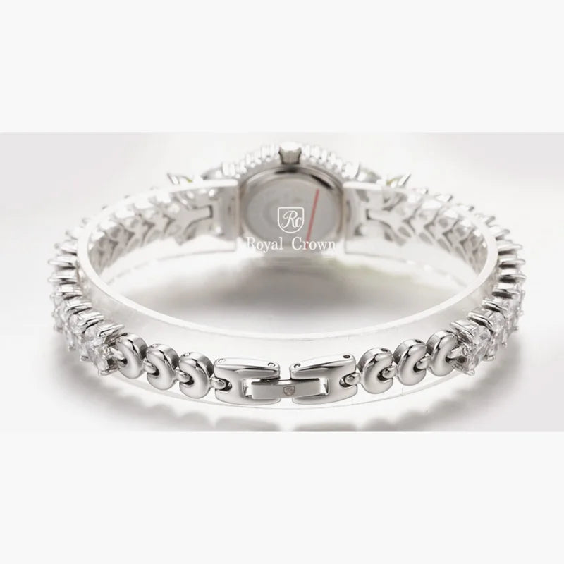 Small Luxury Prong Setting Women's Watch Fine Fashion Hours Mother of Pearl Bracelet Crystal Girl's Gift Royal Crown Box