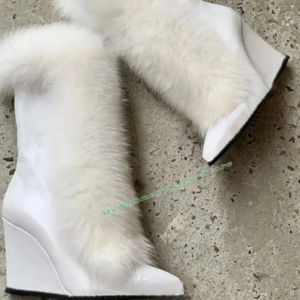Suede Pointed Toe Lace Up Mid Calf Wedge Boots For Women