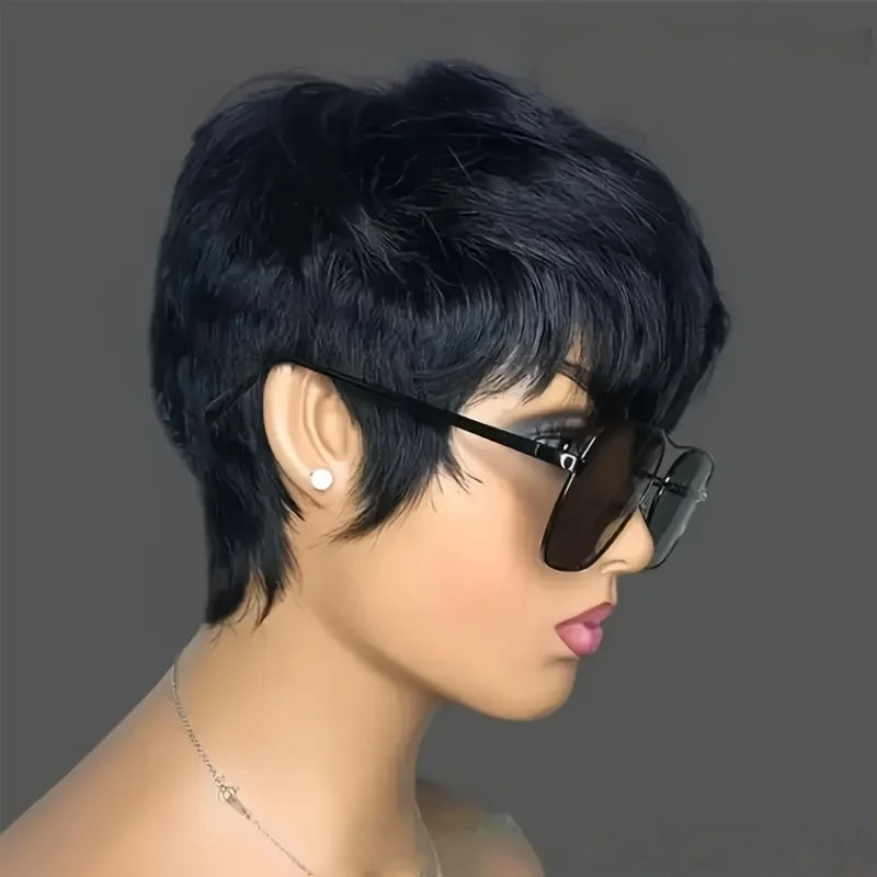 Natural Short Layered Straight Human Hair Wig for Women