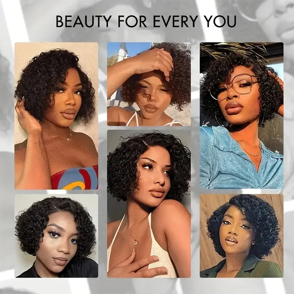 Curly Pixie Cut Lace Frontal Human Hair Wig for Women